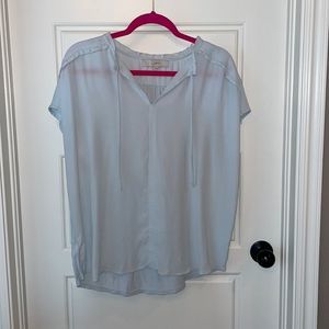 LOFT Mixed Media Baby Blue Short Sleeve Blouse